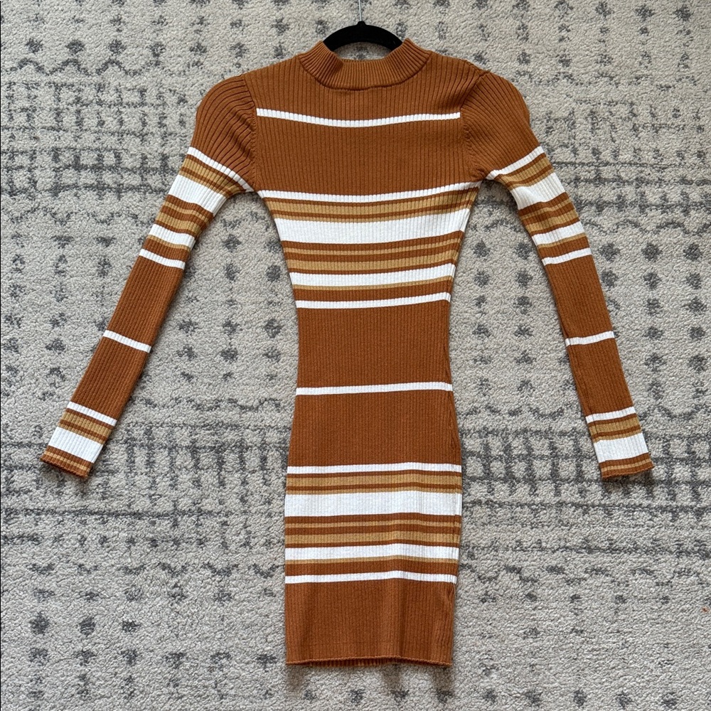 Say What? Brown and White Striped Long Sleeve Dress